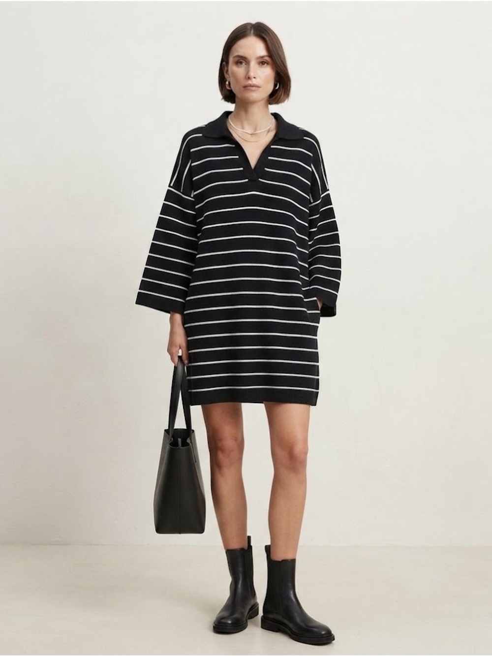 Max Studio Sweater dress LARGE black with white stripes